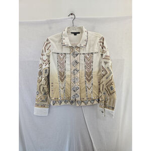 Boston Proper Embellished Cream and Gold Blazer